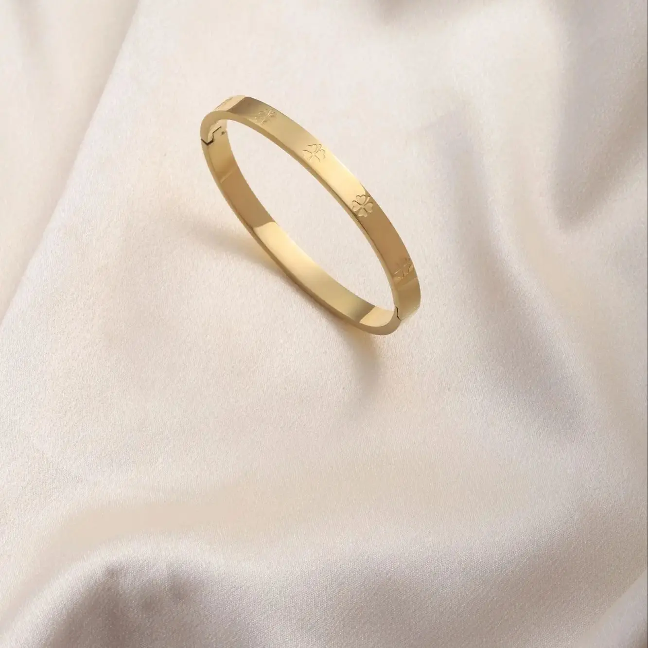 CARLIDANA Stainless Steel Luxury Brand Bangle for Women Gift Flower Clover Pattern Bracelet Gold Color Waterproof Drop Shipping image 2