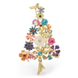 Wuli&baby Flower Tree Brooches For Women Unisex Enamel Multicolor Beautiful Christmas Tree Party Office Brooch Pin Gifts