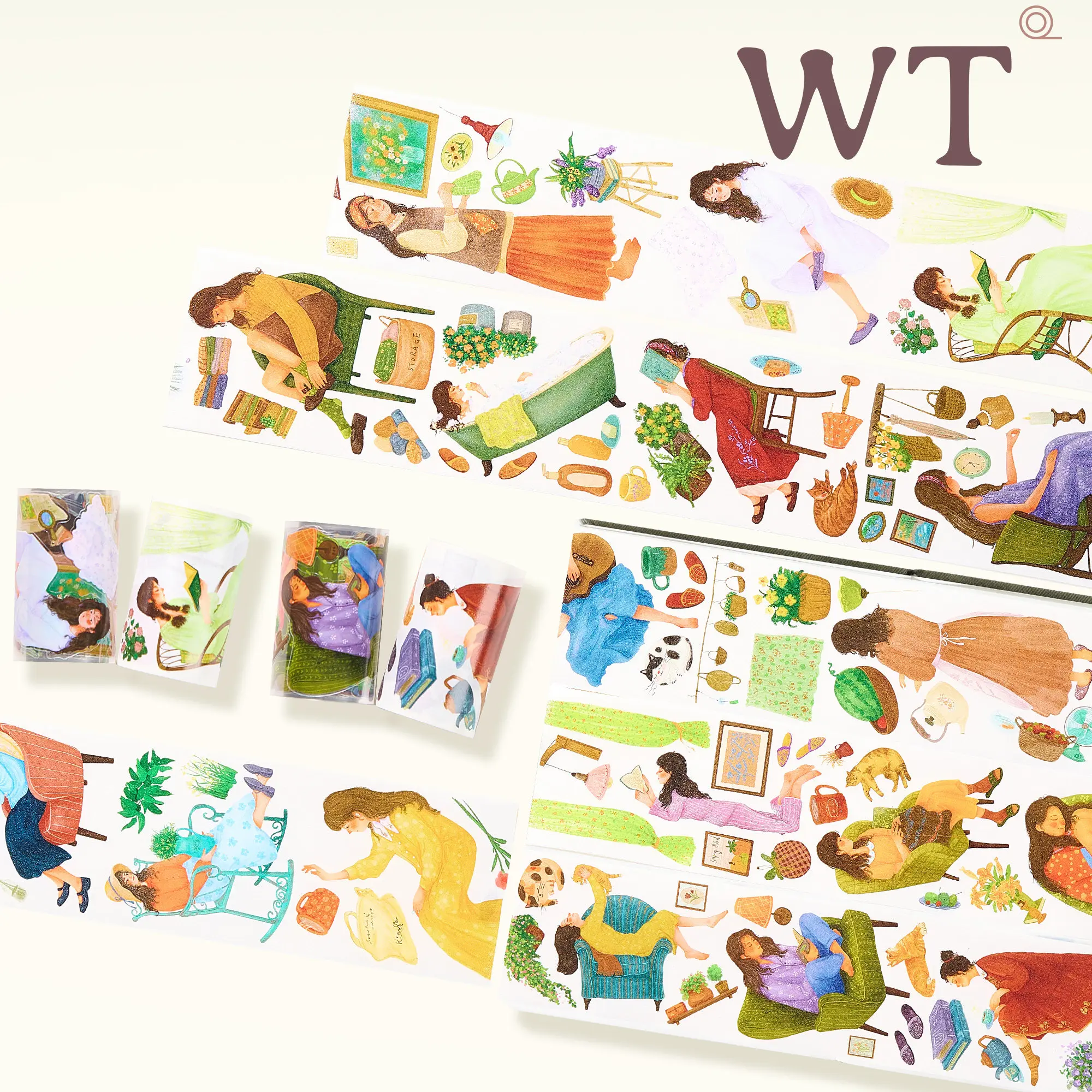 Washi Pet Tape Roll WT Flower Imagination, Time Slice Die Cut Girl Character Versatile Daily Journal INS