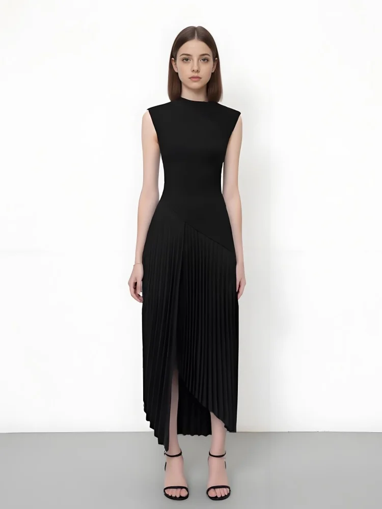 

Beshinel Customized Black Sleeveless Pleated Side Split Asymmetrical Evening Party Dresses Wedding Party Bridesmaid Dresses