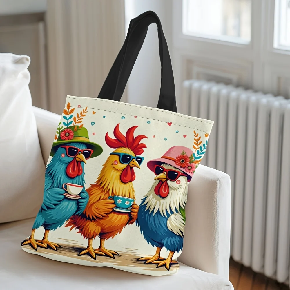 

1pc, Playful Farm Chicken Tote Bag, Spacious Shoulder Handbag for Shopping, Work & Travel