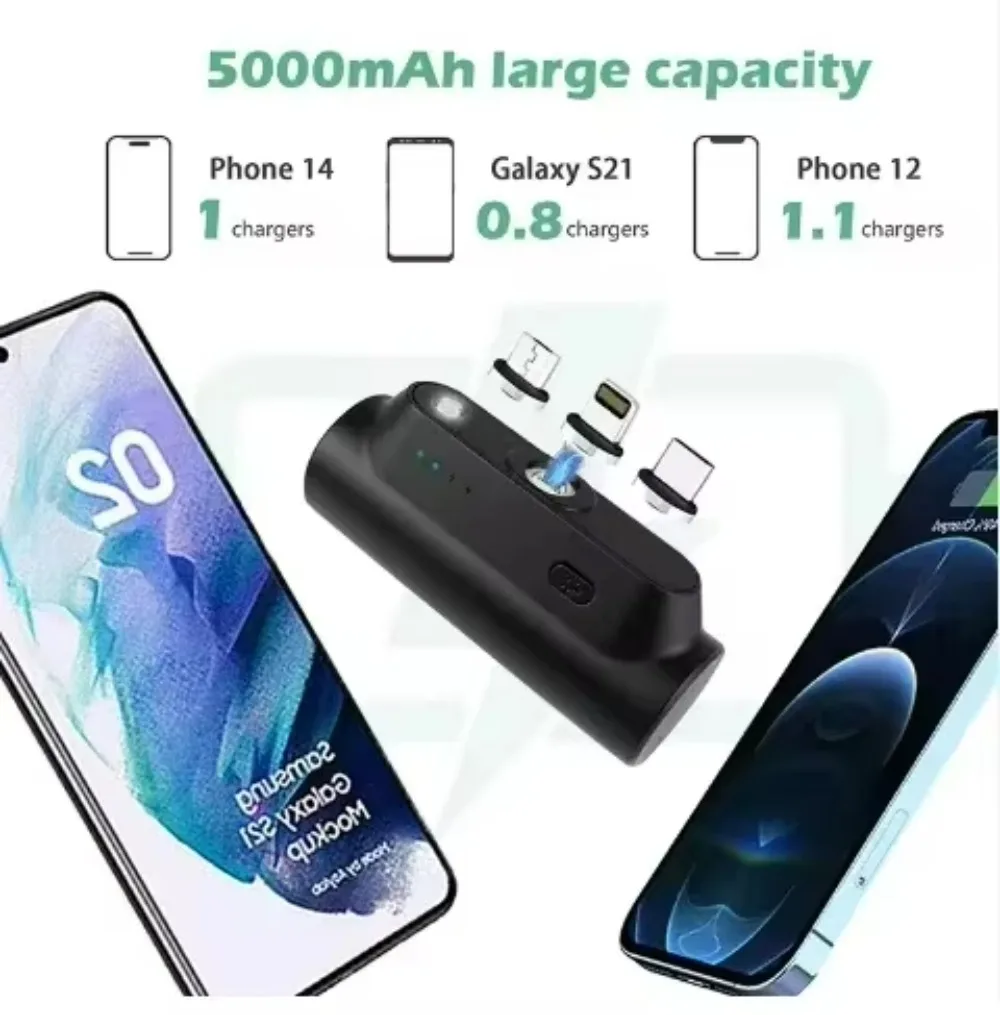 Mini banco de energía portátil de 5000mah, cargador de batería de bolsillo con enchufe magnético para tipo C/LIGHTNING/Micro USB para cualquier teléfono