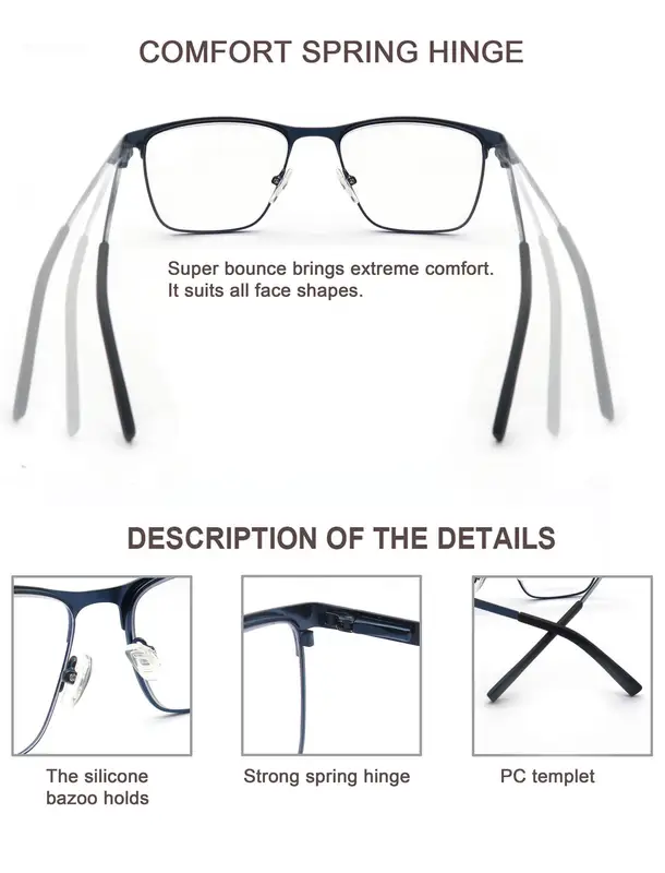 MODFANS Blue Light Reading Glasses for Men Metal Frame Computer Readers Presbyopia Magnifier Lens Eyewear Diopter +0.75 to +4.0 - Image 5