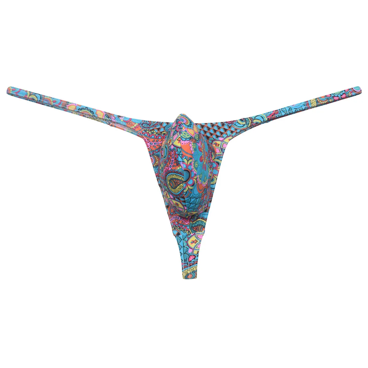 Men\'s Cheeky Bugle Pouch G-string Minimal Coverage Thongs Micro Ultrathin Tangas Print Low-waist Underwear Breathable Briefs