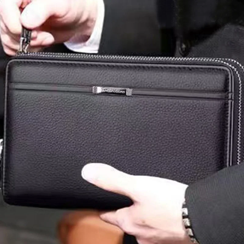 محفظة رجالية طويلة المال جلد القلفة حقيبة يد كبيرة الأعمال حقيبة يد حامل بطاقة الهاتف المحمول هدية رجالية الأب الابن الزوج ب