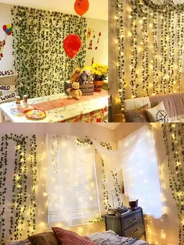 Flower Green Leaf String Lights Artificial Vine Fairy Lights Battery Powered Christmas Tree Garland Light for Weeding Home Decor