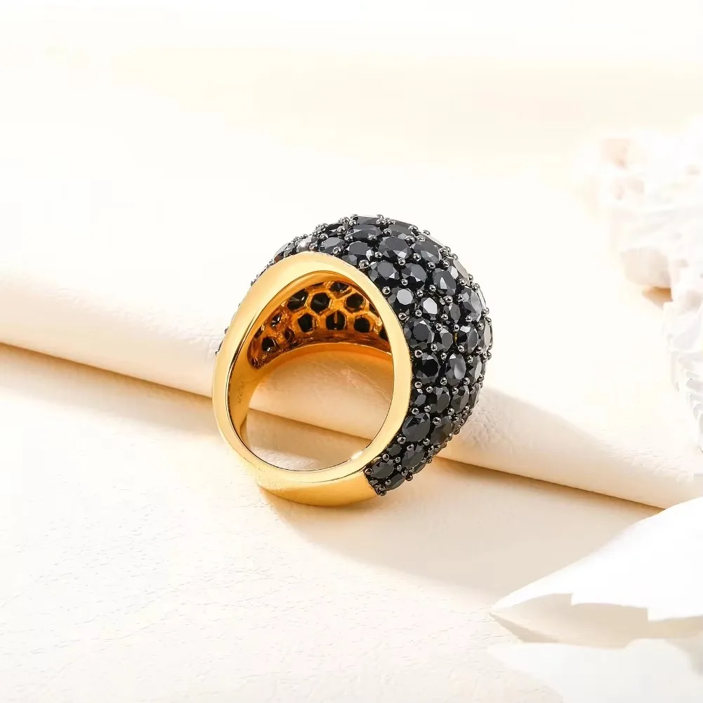 GZ ZONGFA 925 Sterling Silve Rings for Women 5.2ct Natural Black Spinel Gold Plated Half Eternity Wedding Rings Fine Jewelry