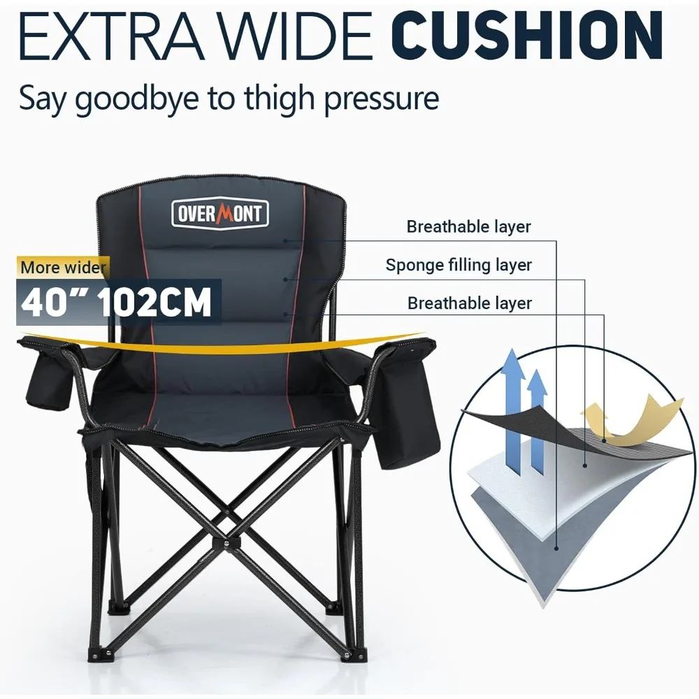 كرسي تخييم كبير الحجم قابل للطي - دعم عالي التحمل بوزن 450 رطل مع جيوب تبريد مبطنة للرياضات الخارجية وصيد الأسماك على الشاطئ #6
