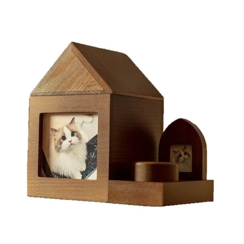 pet memorial House-shaped Pet Urn for Dogs Cats Animal Remains Moisture-proof Sealed Tank Commemorative Solid Wood Set Table Pho