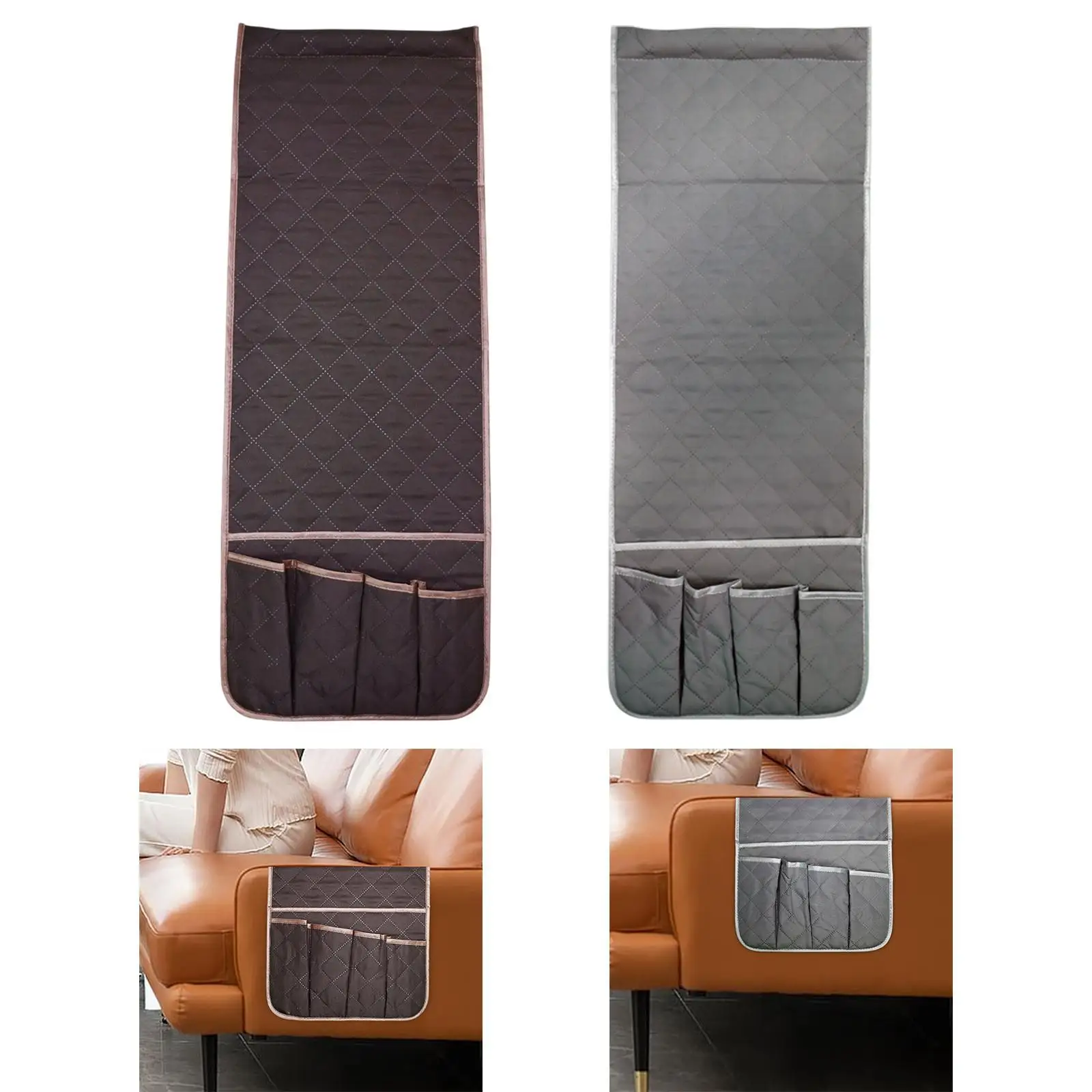 

Sofa Armrest Organizer with 5 Pockets Storage Hanging Bag Remote Control Holder Couch for Glasses Pen Sundries Books Bedroom