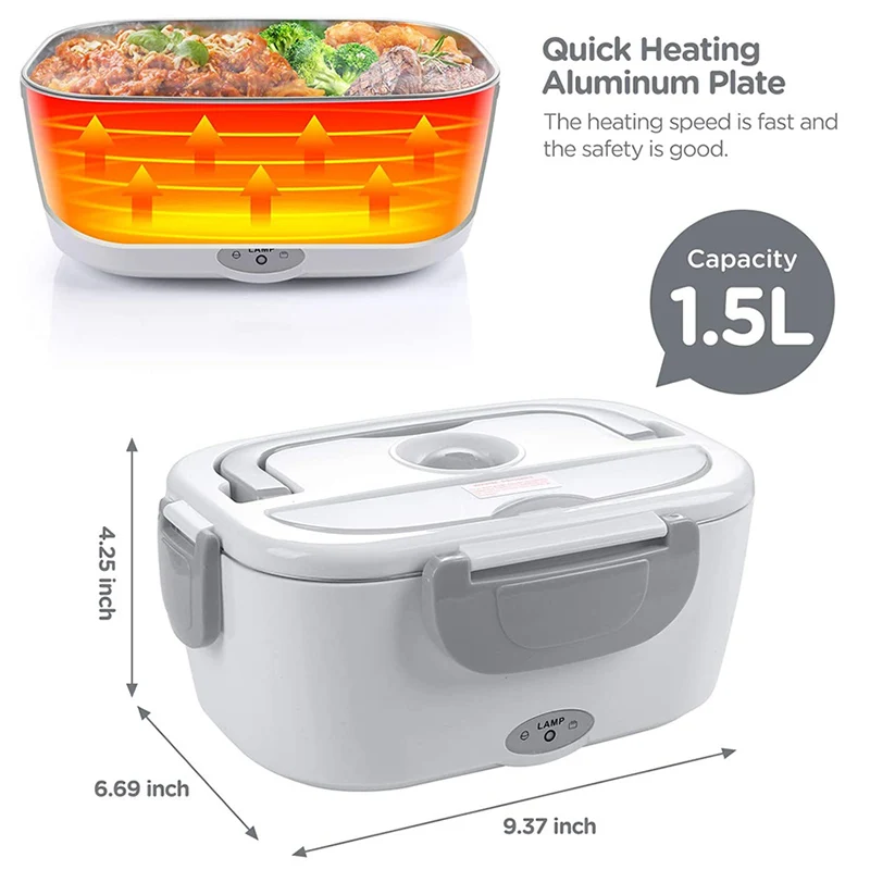 Electric Heated Lunch Box Stainless Steel Outdoor Portable Car Office Food Heating Warmer Container 12V 24V 110V 220V EU US Plug