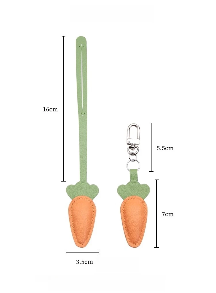 سلسلة مفاتيح صغيرة على شكل جزرة كرتونية، إكسسوار جلدي فريد ولطيف مصنوع يدويًا ورائع.