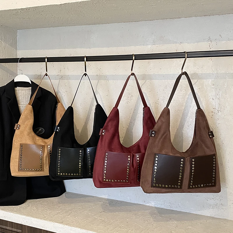 2026 حقائب الموضة الجديدة سعة كبيرة عالية الجودة مزاجه حقائب كتف متعددة الاستخدامات بولي PU مطرزة سستة المرقعة حمل عادية #5