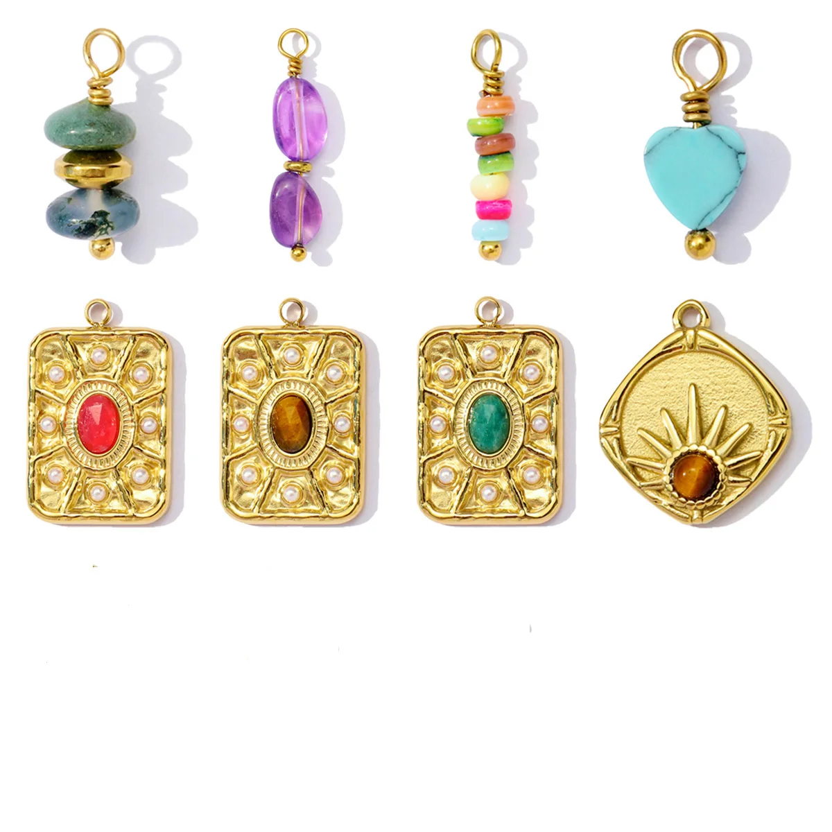 

3pcs/Lot Stainless Steel Geometrical Heart Pendants Charms Natural Stone for DIY Fashion Jewelry Making Earring Wholesale