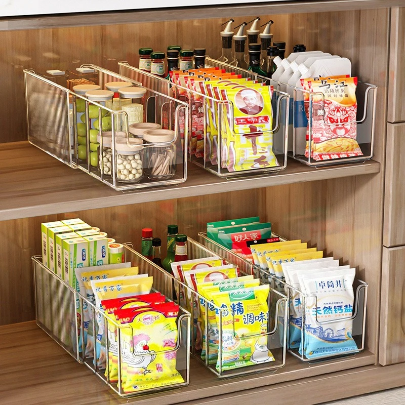 Food Snacks Packets - กล่องเก็บของในครัวแบบใสพร้อมตัวแบ่งที่ถอดออกได้, กล่องจัดระเบียบสำหรับขนมและซองเครื่องปรุง, ที่เก็บของในตู้