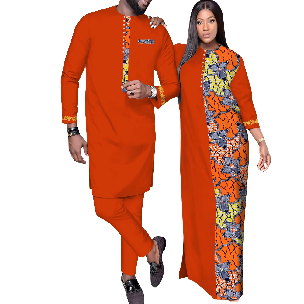 

Couple Clothes African Print Clothing Lovers Men's Dashiki Shirt and Pants Women Long Dress Wedding Dresses WYQ900