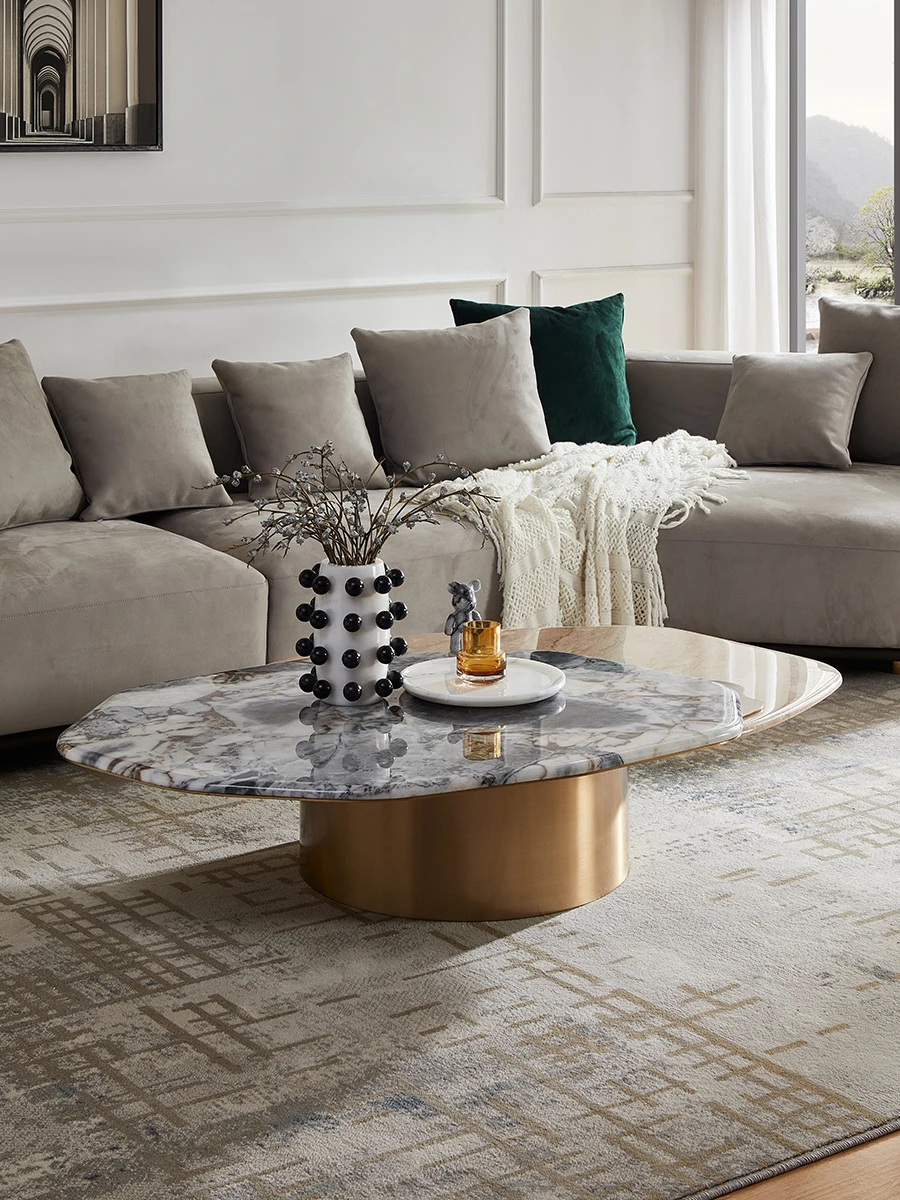 Natural marble living room, shaped stainless steel, creative light luxury, high-end combination coffee table, luxury stone