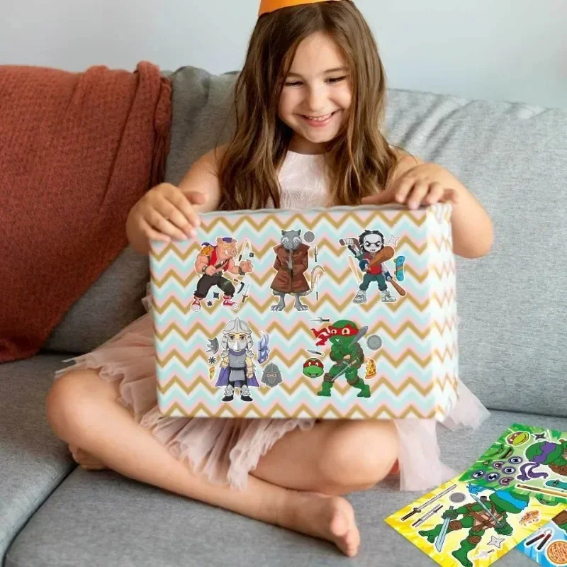 8-stylowe żółwie ninja TMNT Dzieci DIY Puzzle Naklejka Twarz Śmieszne naklejki anime Dzieci Montaż Naklejki Zabawki Chłopcy Dziewczynki Prezenty