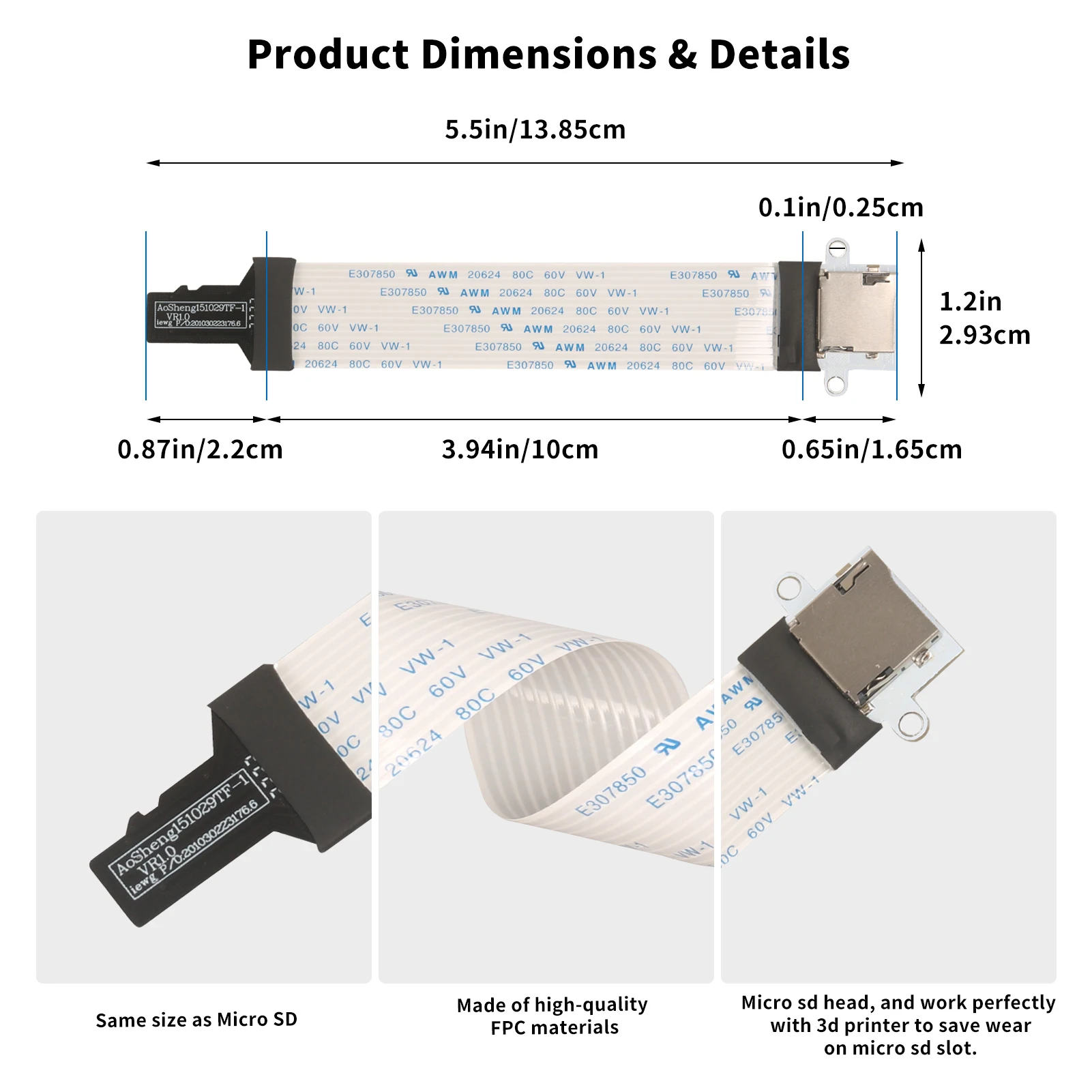 كابل تمديد TF مقاوم للحرارة للسيارة ، Micro SD TF ، خارجي خارجي لكابل لوحة تحويل TF SD