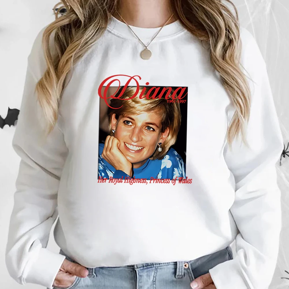 Vintage Princess Diana Graphic Sweatshirt Streetwear 80s Shirt Harajuku Princess Shirts Unisex Long Sleeves Sweatshirts Fan Gift