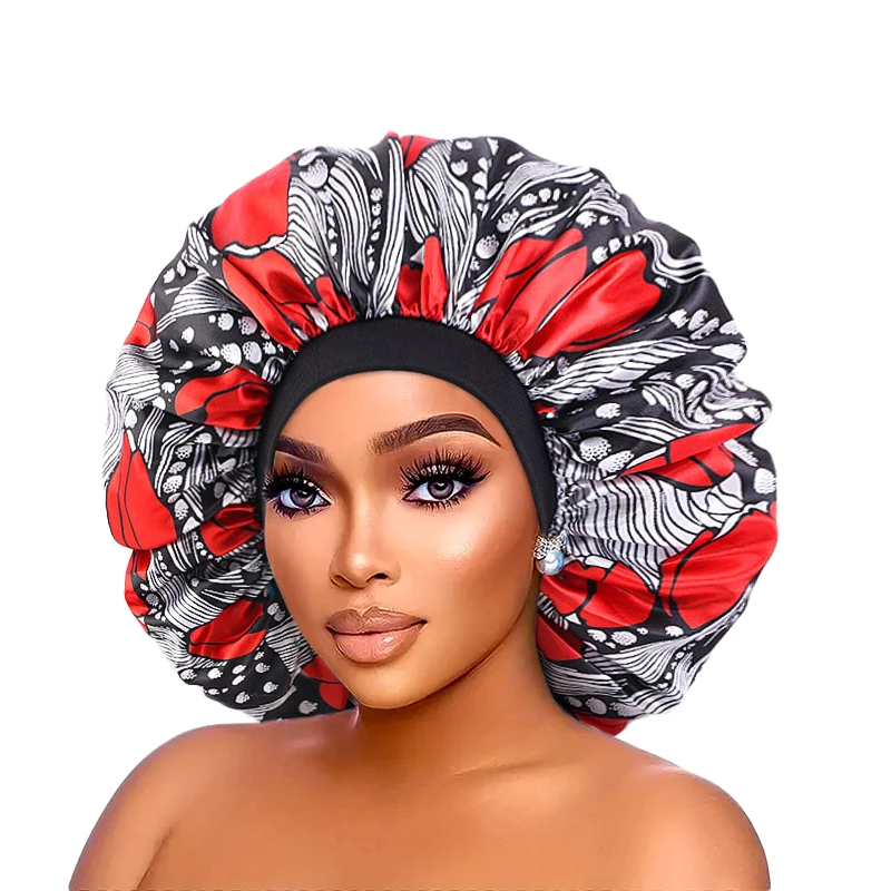 African Pattern Women Bonnet Satin Sleep Cap Elastic Band Women Head Wrap Extra Large Ladies Night Cap Turban Chemo Hat Supplies