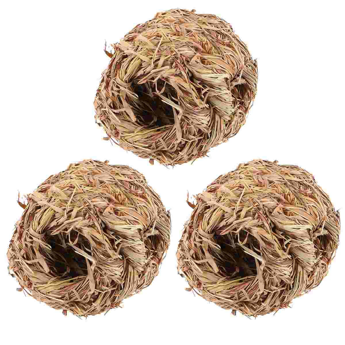 

3pcs Natural Woven Grass Hut Straw Grass House Bird Nest Cage Toys for Bunny Rabbit Hamster Gerbil Chinchillas (Coffee)