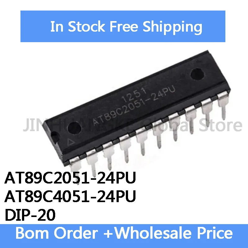 5Pieces AT89C2051 24PU AT89C2051-24PU AT89C4051 24PU AT89C4051-24PU   DIP-20 IC chip in Stock Wholesale