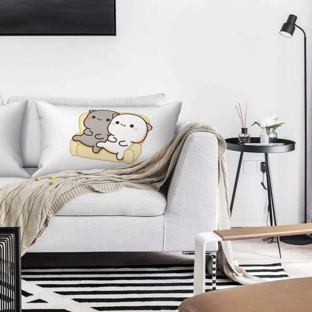 Peach And Goma Mochi Cat Couch Potato Rectangle Linen Pillowcase Cushion Cover Polyester Decor Bed Home Comfort Throw Pillow