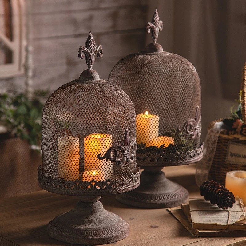 

Железный подсвечник в американском стиле, проживание в семье, спальня, украшение для дома, ремесла, ретро птичья клетка, свадебное украшение, металлические подсвечники