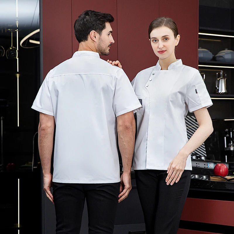 Unisex Küchenchef Mantel kurzes Restaurant Uniform Shirt Service Bäckerei atmungsaktiv zweireihige Koch Kleid Koch Jacken Schürze