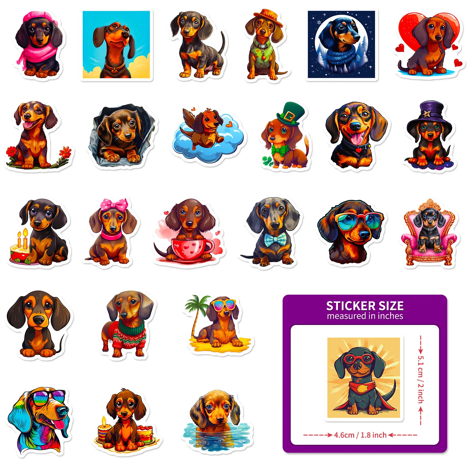 10/50pcs Cute Cartoon Dachshund Dog Stickers for Toy Kawaii Decals DIY Skateboard Luggage Motorcycle Car Waterproof Sticker