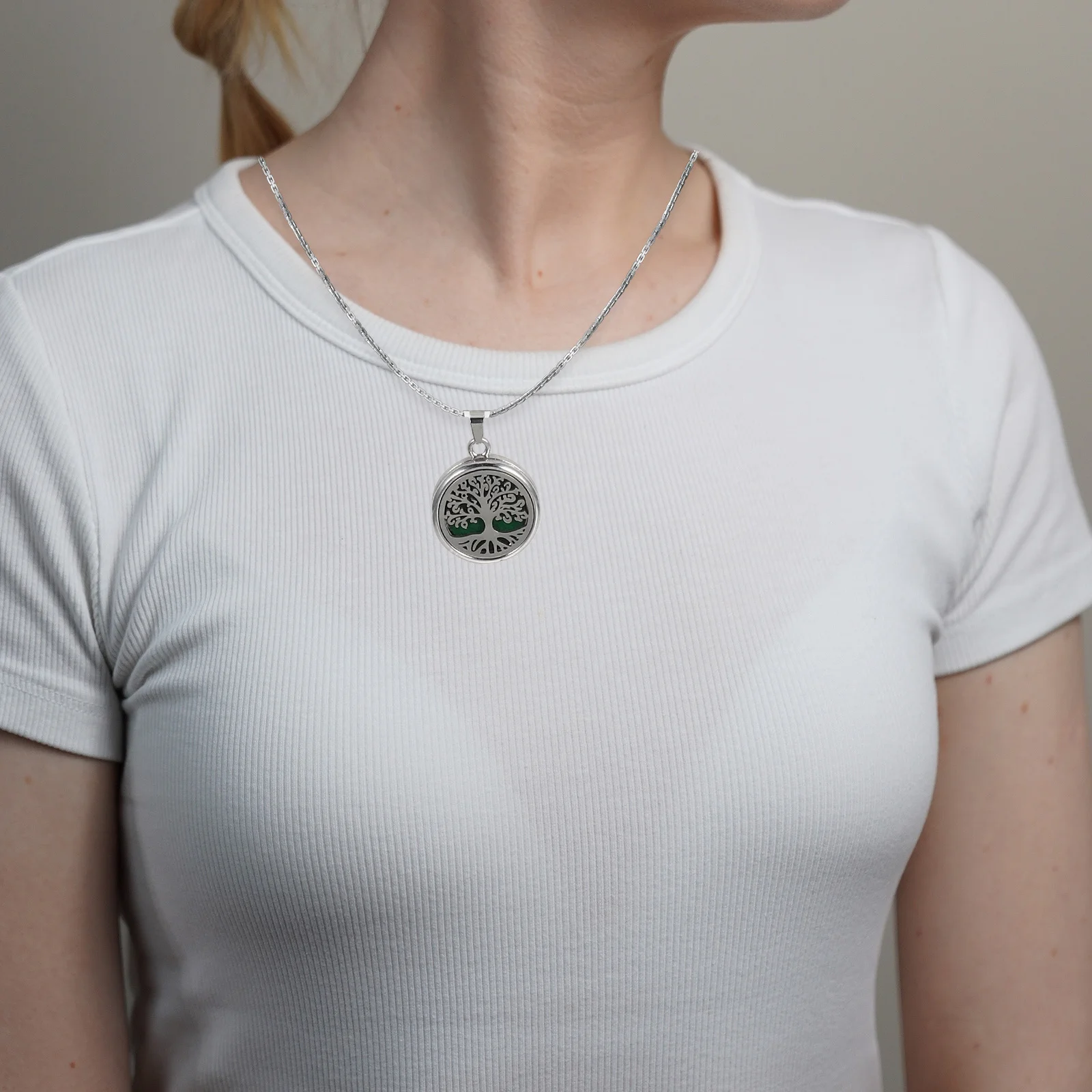 مجموعة واحدة من قلادة شجرة القلادة المصنوعة من الفولاذ المقاوم للصدأ وناشر الزيوت العطرية قابلة للتعديل للنساء ورائحة الارتداء اليومي #2