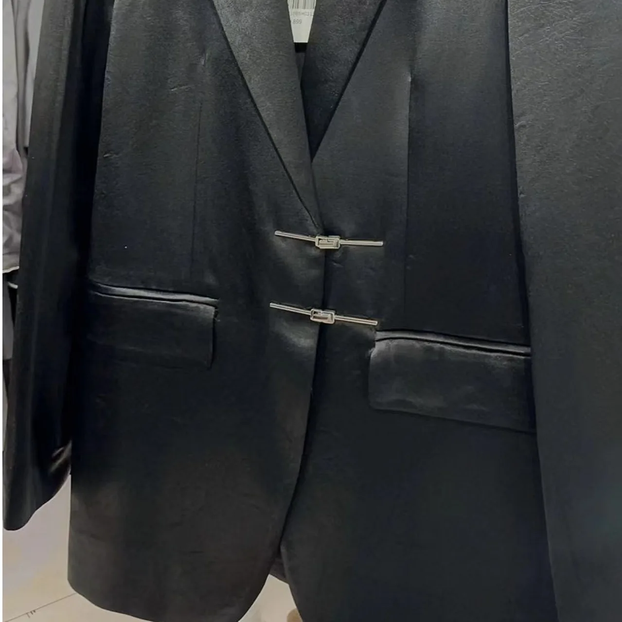 Ele bla acetato cetim solto casual terno feminino de comprimento médio jaet 2024 primavera outono design original ajuste original