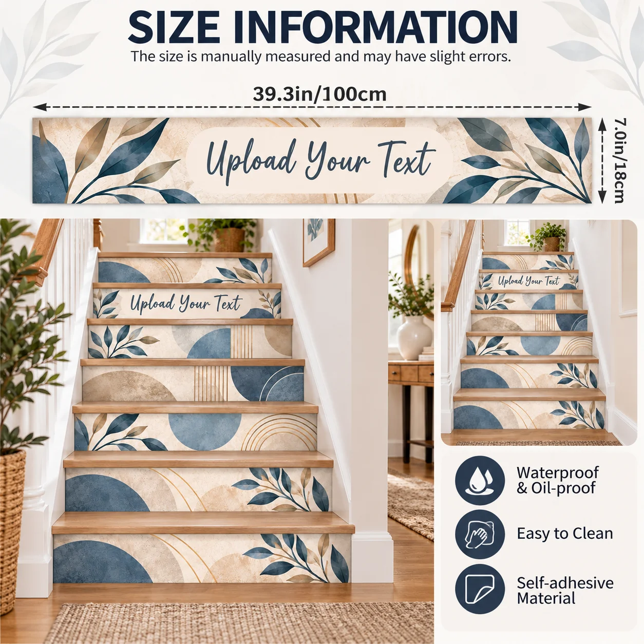 Custom Self Adhesive Stair Stickers Personalized Text and Pattern Stair Stickers for Stair Riser Home Decor DIY Staircase Decals