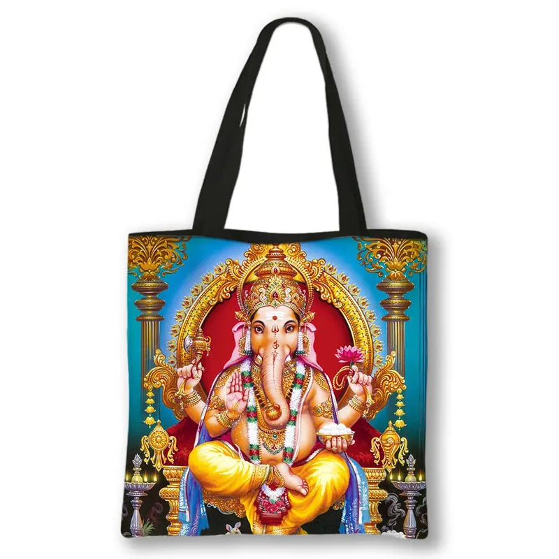 Tas bahu Vishnu dewa India tas Tote ramah lingkungan tas belanja kapasitas besar kasual Radha Krishna