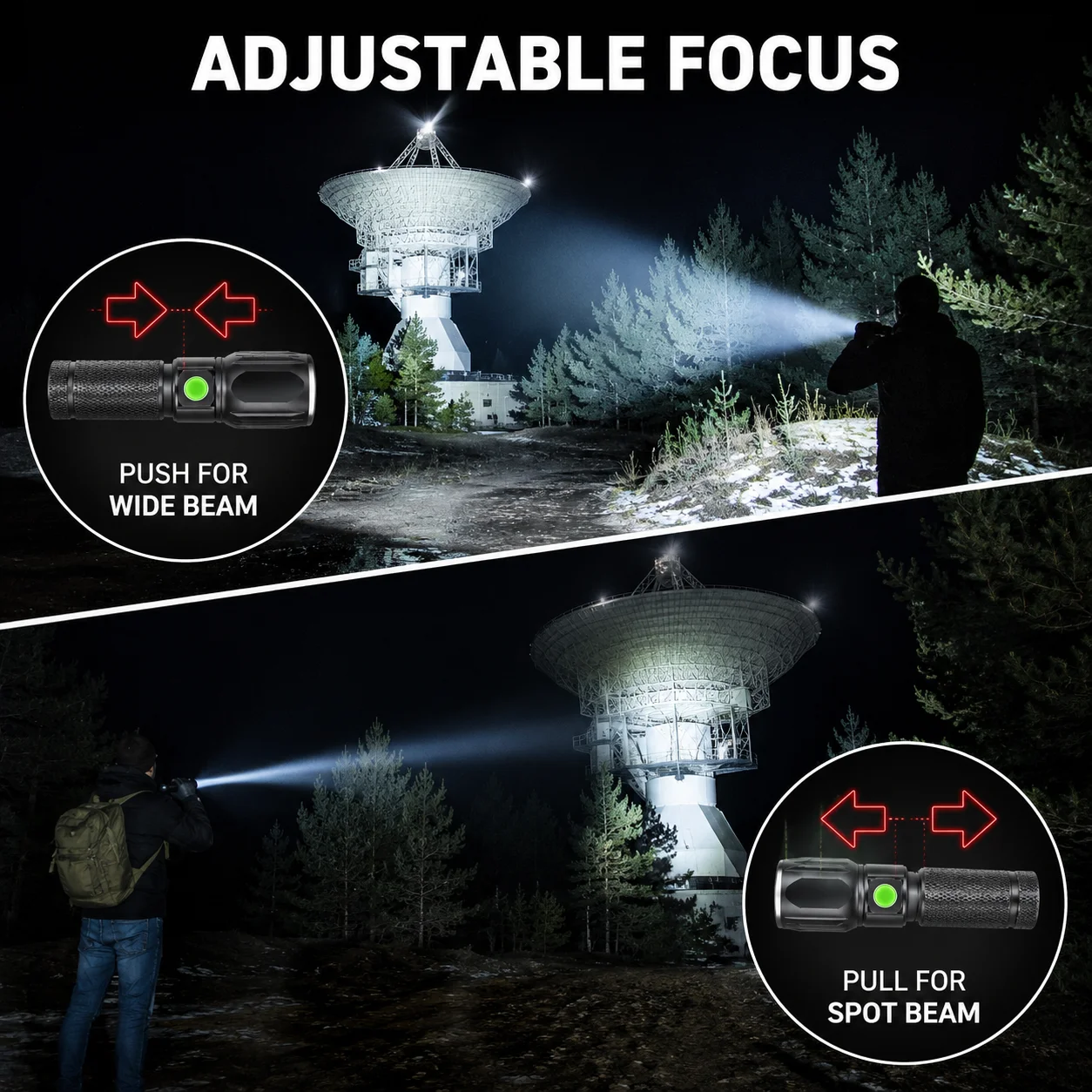 2 Pack Rechargeable LED Flashlights 3800mAh USB C Adjustable Focus Compact Torch 3 Modes Water Resistant Camping Emergency Light