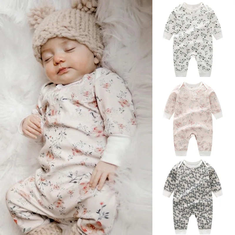 

Autumn Newborn Infant Baby Boys Girls Romper Playsuit Overalls Organic Cotton Long Sleeve Baby Jumpsuit Flower Clothes 0-24M