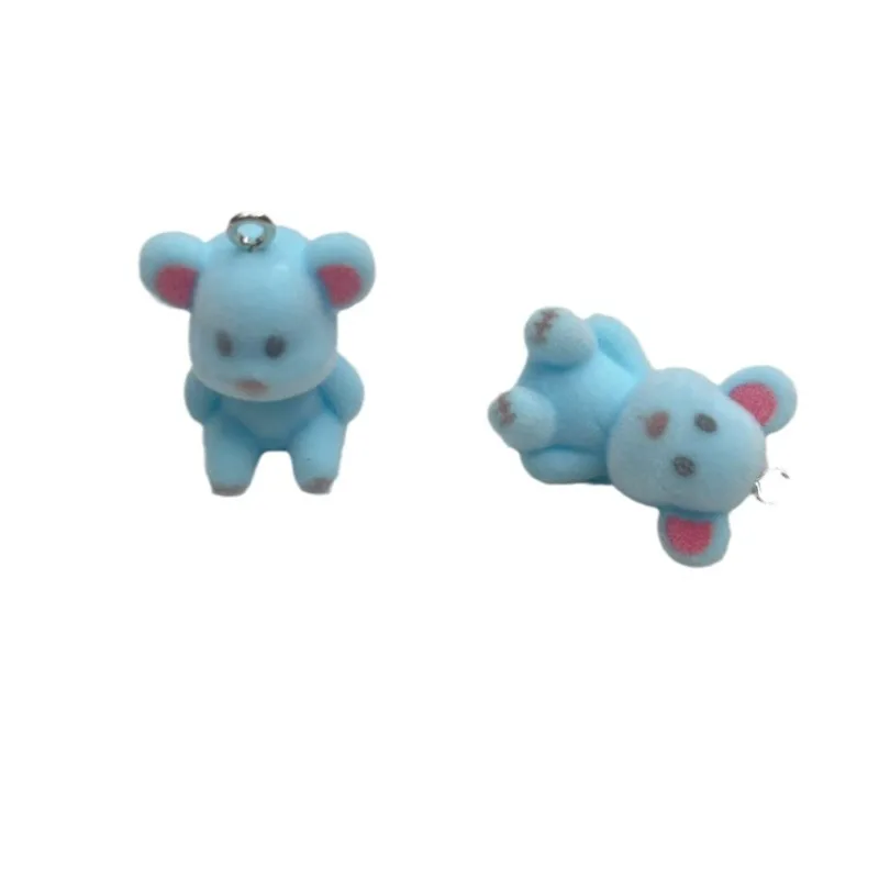 30Pcs 3D Flocking Resin Bear Charms Plush Doll Pendant for Necklace Earring Keychain Making DIY Jewelry Accessories Wholesale