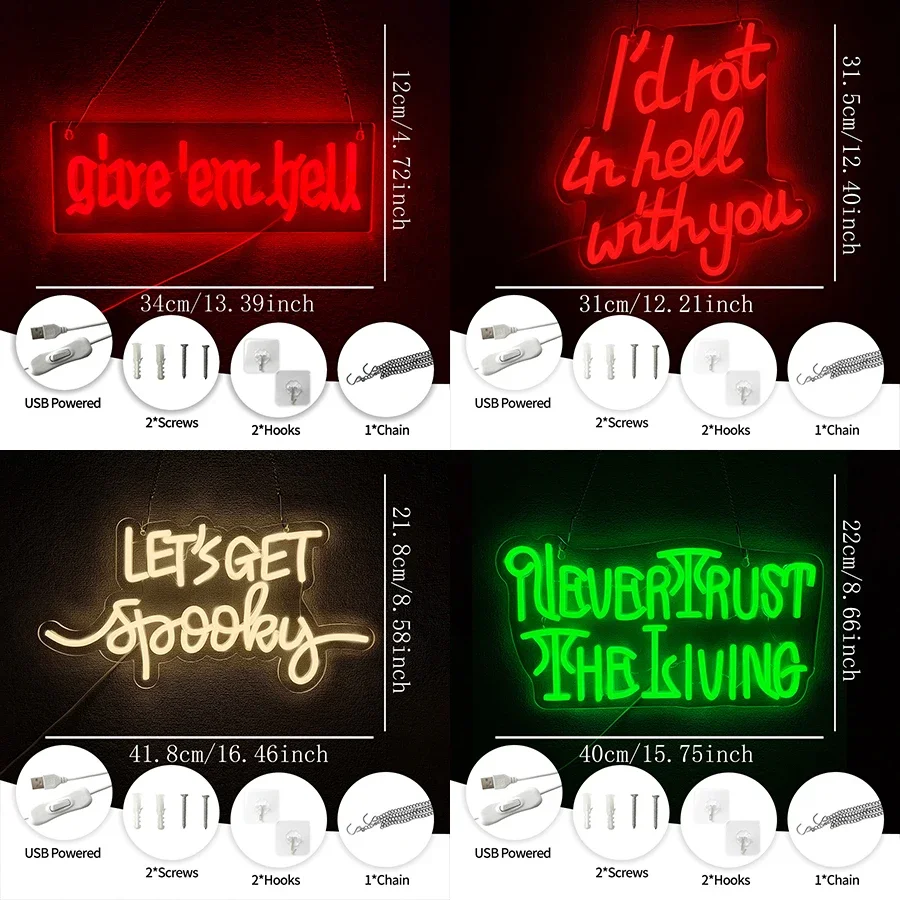 علامة Give Em Hell النيون لديكور الحائط، موضوع شقة النوم، ديكور حفلات المنزل القوطي للرجال الكهف، البار، غرفة الألعاب، تعمل بمنفذ USB #2