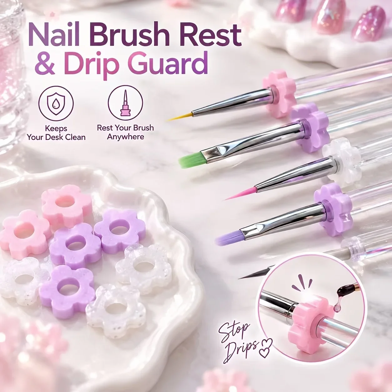 20Pcs Single Nail Brush Holder Stand, Nail Pen Drip Protector, Professional Manicure Supplies for Nail Technicians