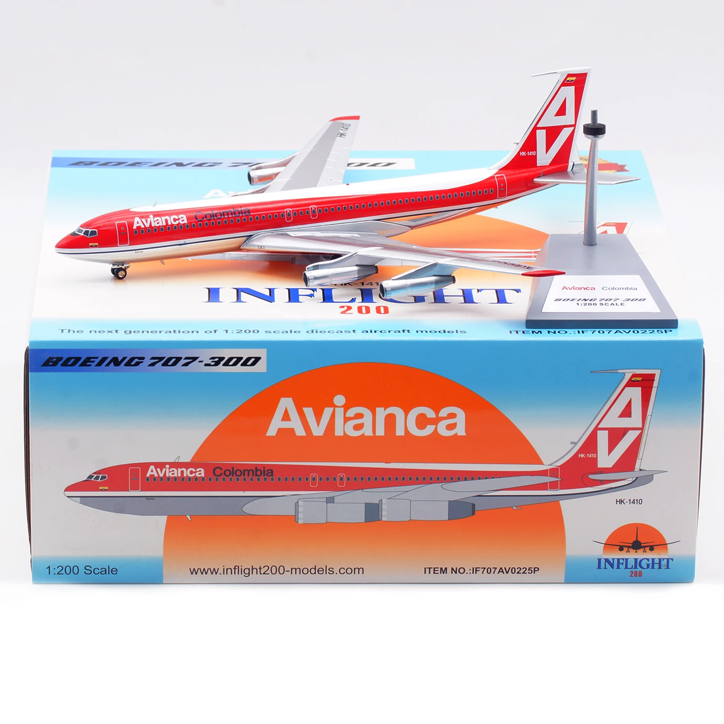 

IF707AV0225P Коллекционный самолет из сплава в подарок, INFLIGHT 1:200 Avianca «полированный» Boeing B707-300, литая под давлением модель самолета HK-1410