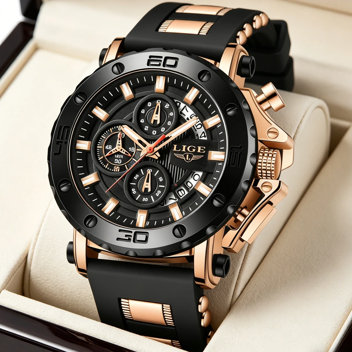 LIGE Mode Luxus Herren Quarzuhr Multifunktionale Chronograph Wasserdicht Leuchtende Mondphase Modische Herrenuhr