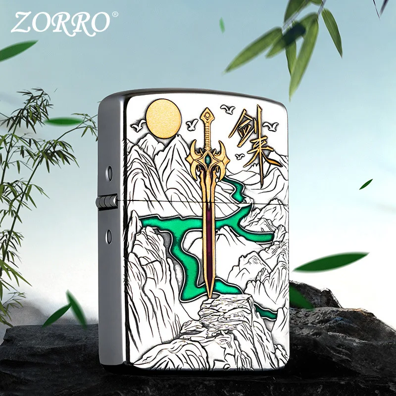 ZORRO Jianlai 910S Second Generation Silver-plated Engraved Zorro High-looking Personalized Creative Windproof KerosIene Lighter