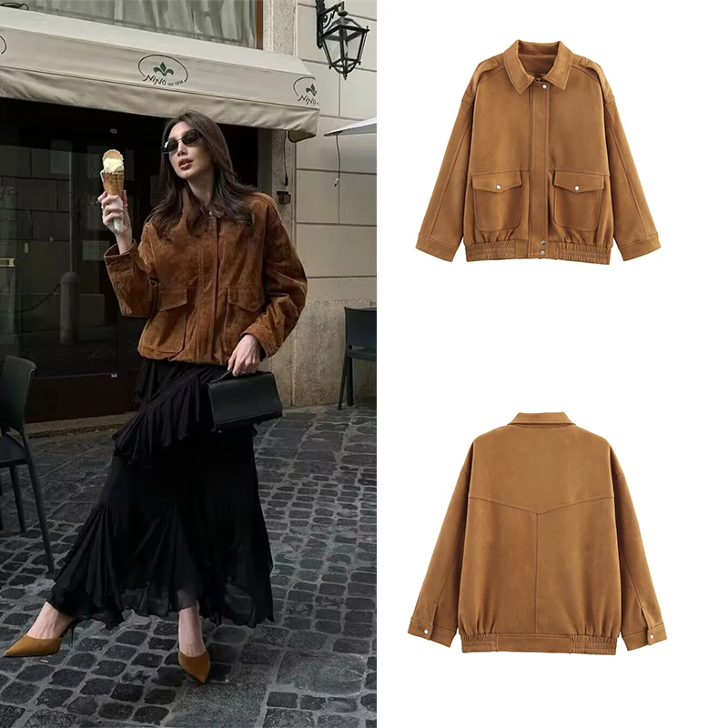 Guobioziy 2026 Autumn Turn Down Collar Loose Fit Coat  Retro Functional  Detail Social Media Popular Item Travel Hangout