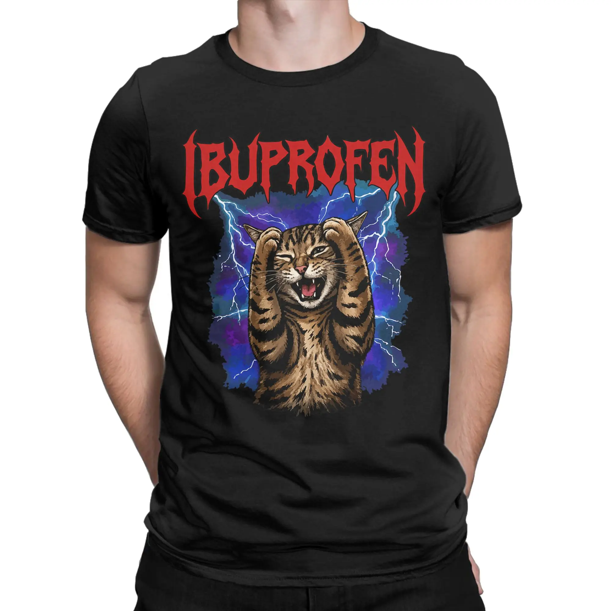 Ibuprofen Cat Funny Expression Comfort Colors T Shirt  Harajuku T Shirts Short-Sleeved Funny Tshirt Plus Size 5XL Clothing