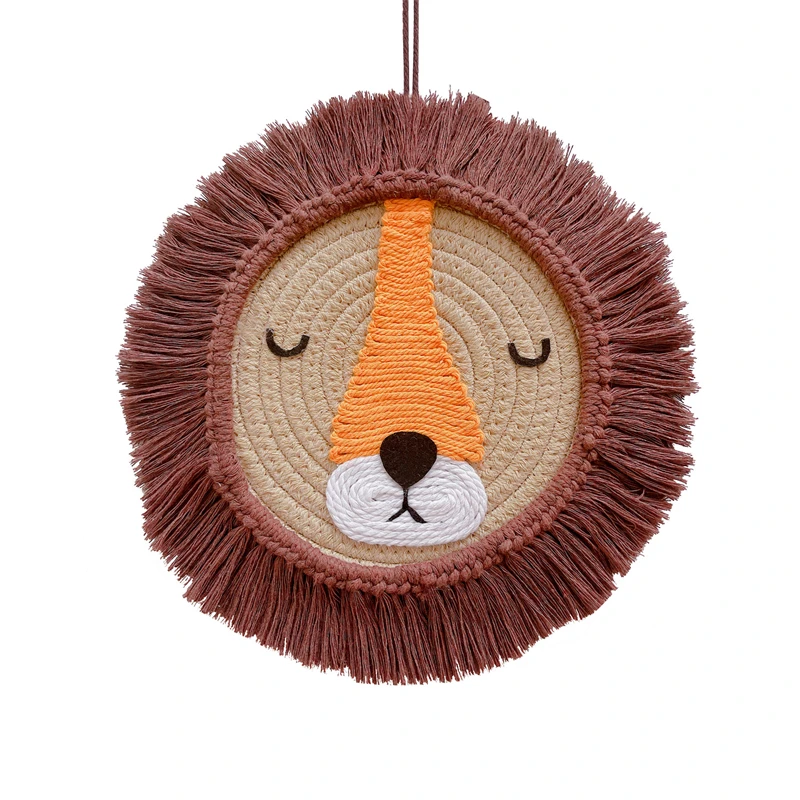 Nordic Style Tiger Lion Panda Wall Hanging For Kids Room Decor Woven Bear Fox Tapestry Pendant Decor Macrame Animals Wall Decor