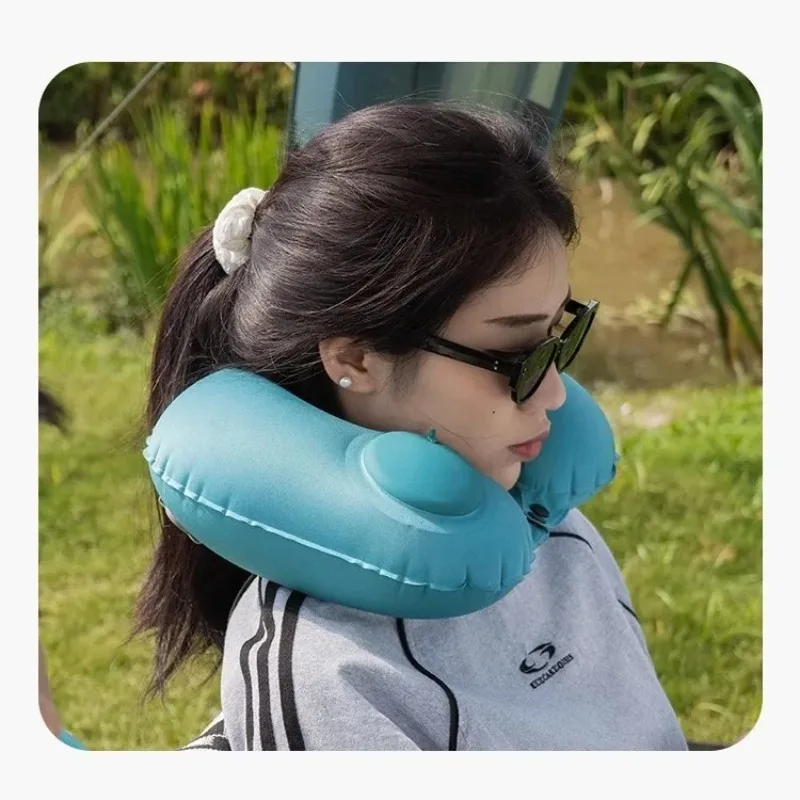 

SHANYUE Portable Sleeping Inflatable Travel Portable Inflatable U-shaped Pillow Travel Neck Pillow Press Type Long-distance