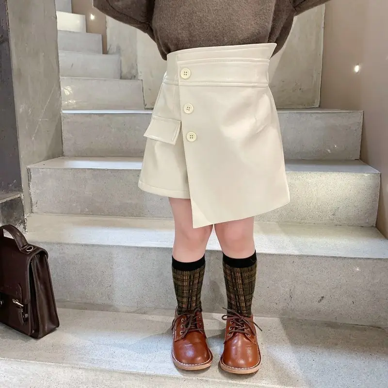 Elegant Leather Skirt for Women and Children Autumn and Winter New Korean Version Half Skirt Temperament New Skirt Pants