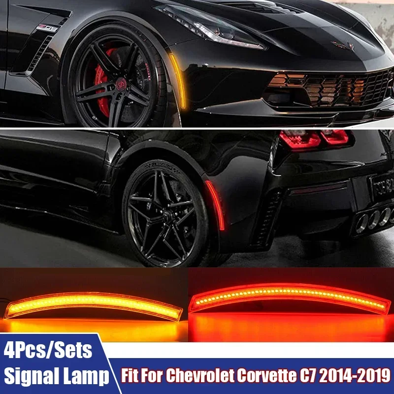 4Pcs LED Side Marker Turn Signal Front Amber Light Rear Red Light LED Side Marker Lights Fit For Chevrolet Corvette C7 2014-2019