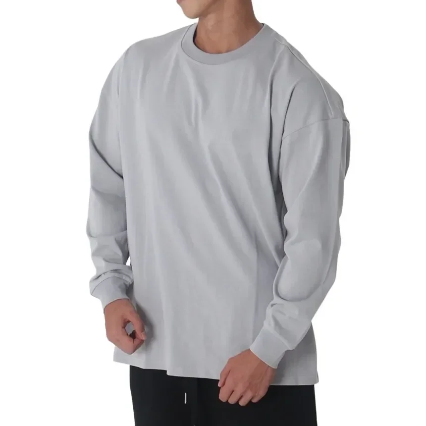 Men thin fashion loose casual fitness clothing training sportswear long sleeved T-shirt pullover